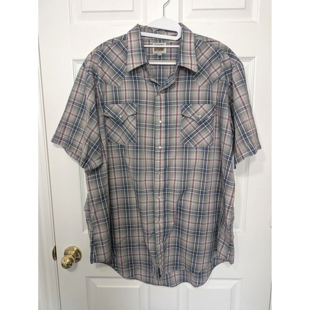 Mens Short Sleeve Plaid Western Snap Shirt Ely Cattleman Size XXL Gray Blue Red